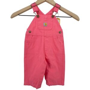 Carhartt Loose Fit Canvas Bib Overalls Pink Lemonade Baby 3 Months Pockets Heart